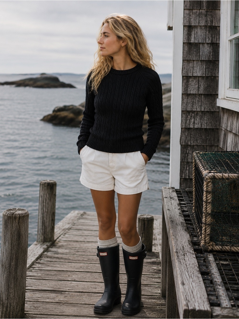 L.L. Bean 100% Cotton Cable Knit Black Fisherman Sweater Crewneck Academia Small